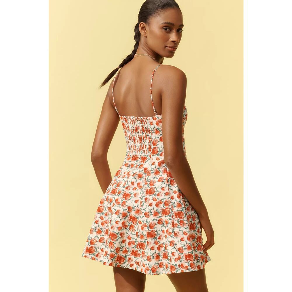 Maeve Lace-Trim Sweetheart Mini Dress in White/Red Floral, size XL NWT
